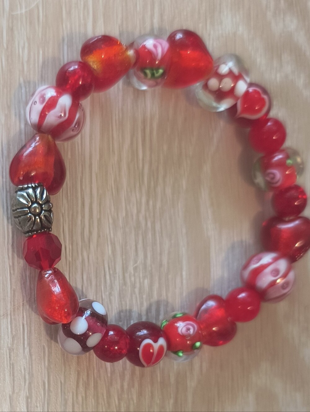 Red Heart Beaded Stretch Bracelet